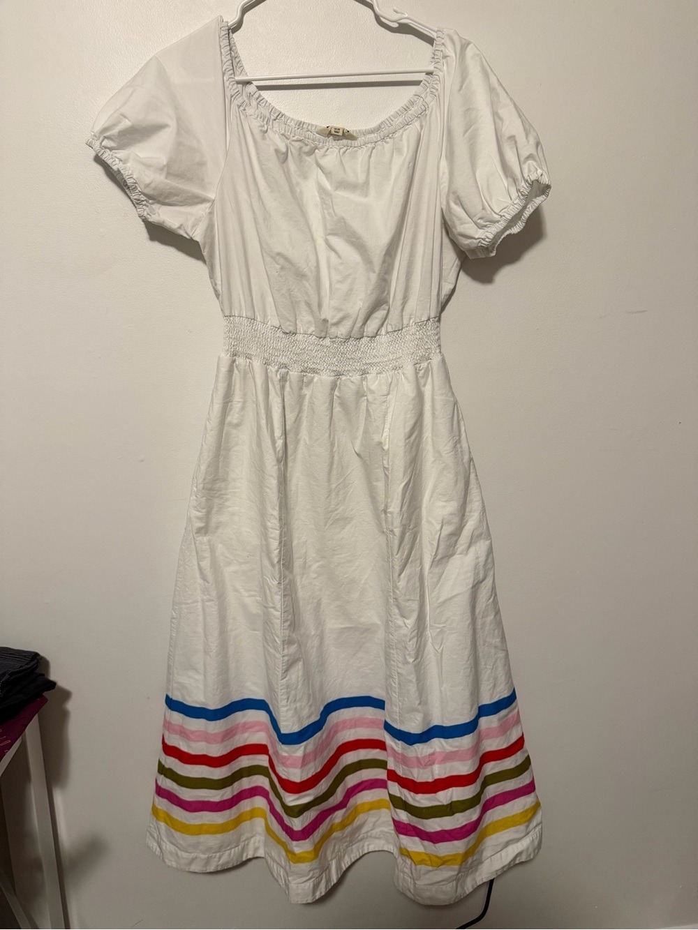 Boden White Rainbow Trim Cotton Maxi Dress Size 14R - Picture 3 of 8